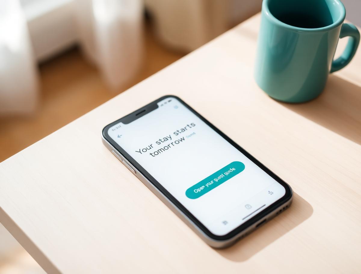 Email with a link to the digital guest guide on a guest's phone